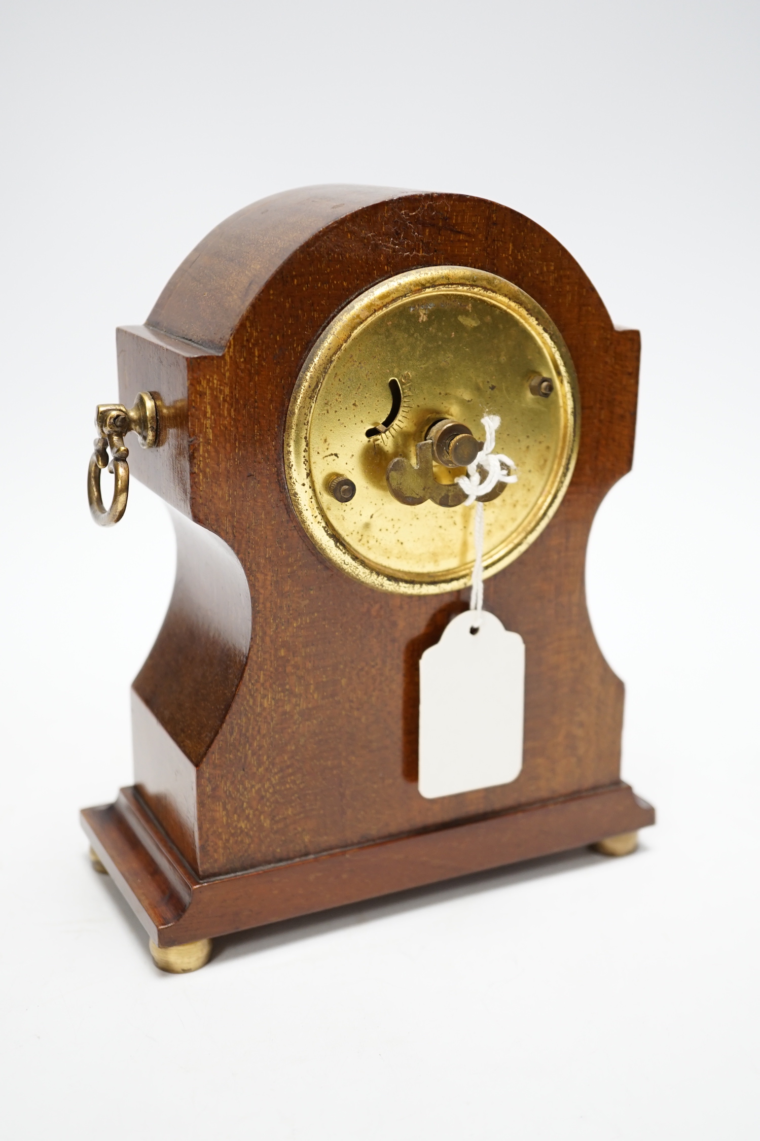 An inlaid mahogany 8 day mantel clock, 18.5cm